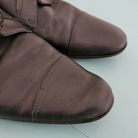 Hermes Men\'s Leather Cap Toe Dress Shoes Black Size EU 44 US 11 Made in Italy